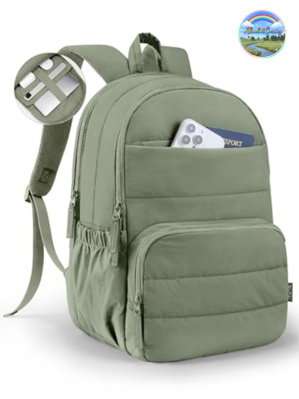 Quilted Laptop Backpack 15.6 Inch Water Resistant Nylon Travel Backpack